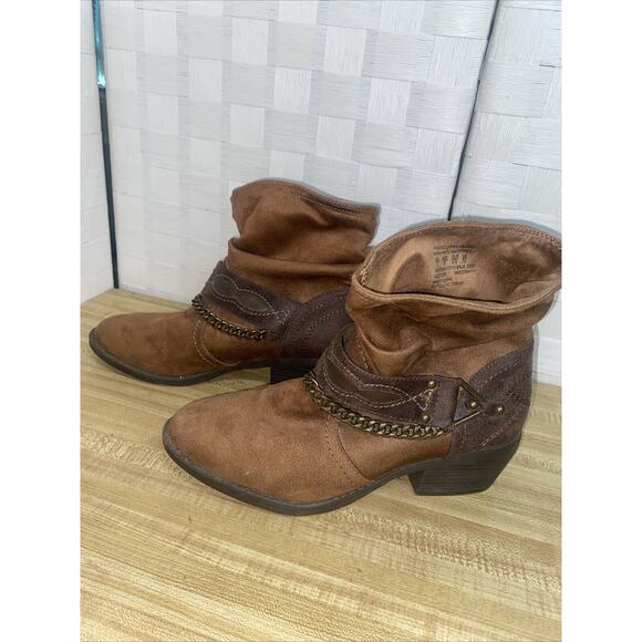 Bongo Brown Faux Suede Brass Hardware Ankle Western Baja Boots Size 9 - Picture 3 of 10